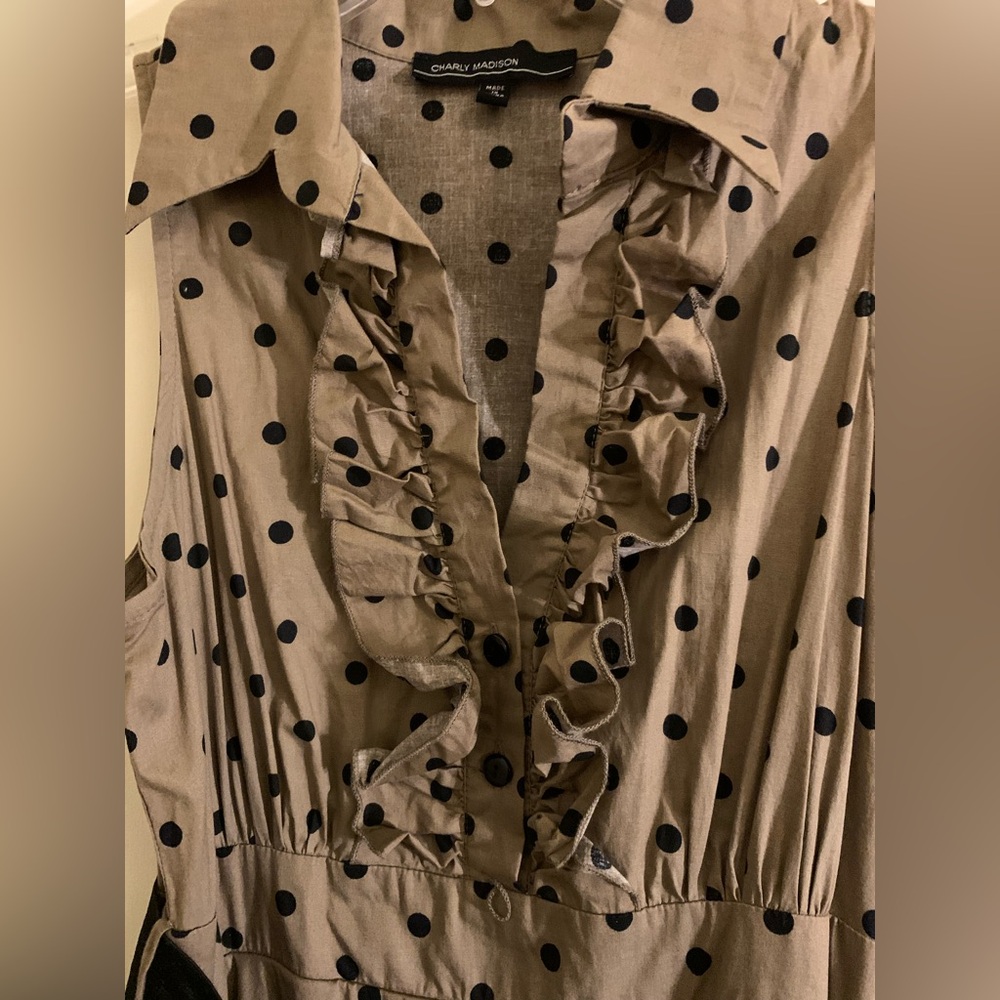 NWOT Charly Madison Women’s Polka Dot Cocktail Midi Dress in Beige/Black - Picture 5 of 9